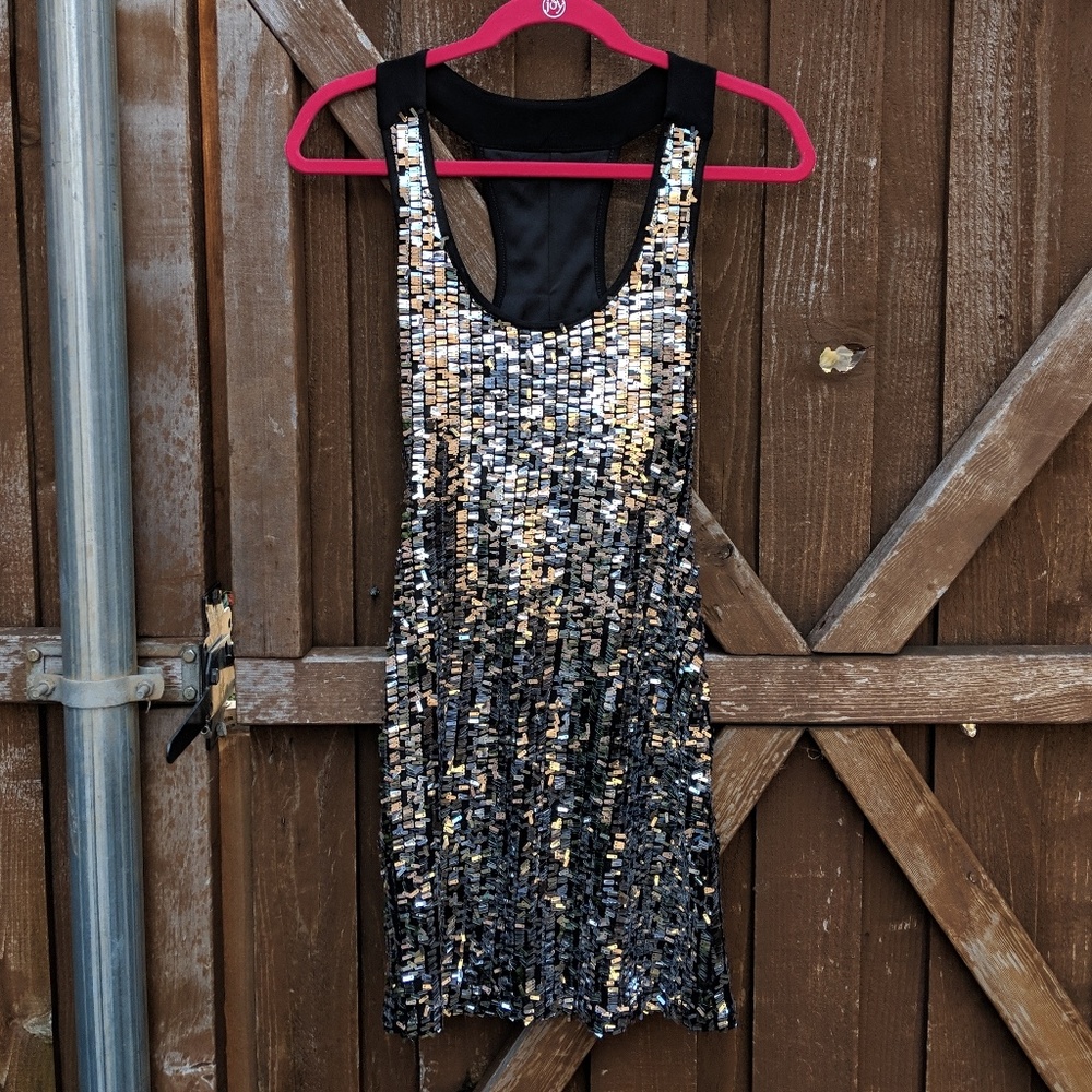 🌼Material Girl Silver Sequin Tank Top Dress Size 5 - Picture 3 of 6